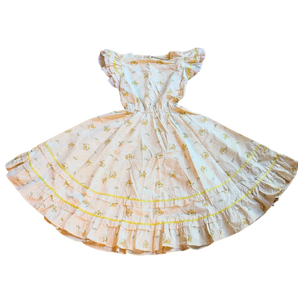 Vintage 70s Handmade Yellow Floral Gunne Sux Style Midi Dress RARE Cottagecore - Picture 2 of 9